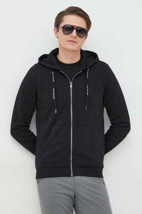 Кофта Guess чоловіча колір чорний з капюшоном з аплікацією (2887135)