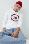 Бавовняна кофта Tommy Jeans чоловіча колір білий з капюшоном з принтом (2827029)