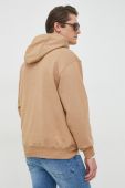 Бавовняна кофта BOSS чоловіча колір бежевий з капюшоном з принтом (2873759)