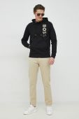 Бавовняна кофта BOSS чоловіча колір чорний з капюшоном з принтом (2890347)