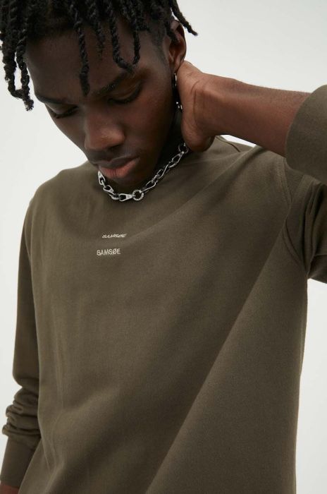 Бавовняна кофта Samsoe Samsoe чоловіча колір зелений однотонна (3377242)