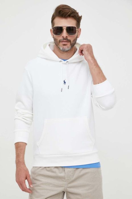 Кофта Polo Ralph Lauren чоловіча колір білий з капюшоном однотонна