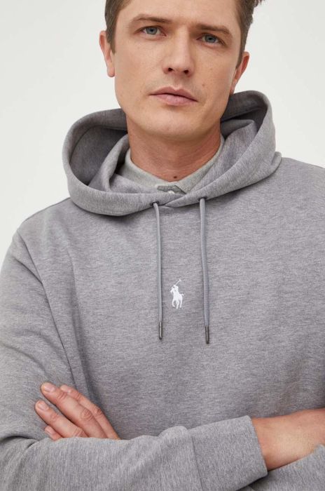 Кофта Polo Ralph Lauren чоловіча колір сірий з капюшоном однотонна