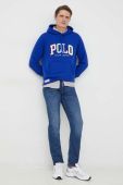 Кофта Polo Ralph Lauren чоловіча з капюшоном з аплікацією колір блакитний