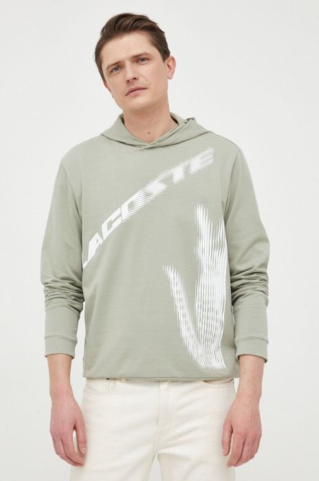 Кофта Lacoste чоловіча колір зелений з капюшоном з принтом