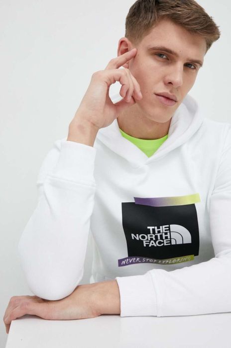 Кофта The North Face чоловіча колір білий з капюшоном з принтом