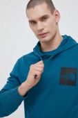 Бавовняна кофта The North Face чоловіча колір бірюзовий з капюшоном з принтом (3216413)