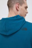 Бавовняна кофта The North Face чоловіча колір бірюзовий з капюшоном з принтом (3216413)