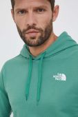 Бавовняна кофта The North Face чоловіча колір зелений з капюшоном однотонна