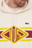 Бавовняна кофта Lacoste чоловіча колір бежевий з капюшоном з принтом (3162717)