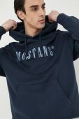 Бавовняна кофта Mustang чоловіча колір синій з капюшоном з принтом (3166477)