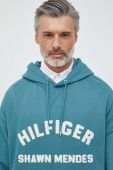 Кофта Tommy Hilfiger x Shawn Mendes чоловіча колір бірюзовий з капюшоном візерунок