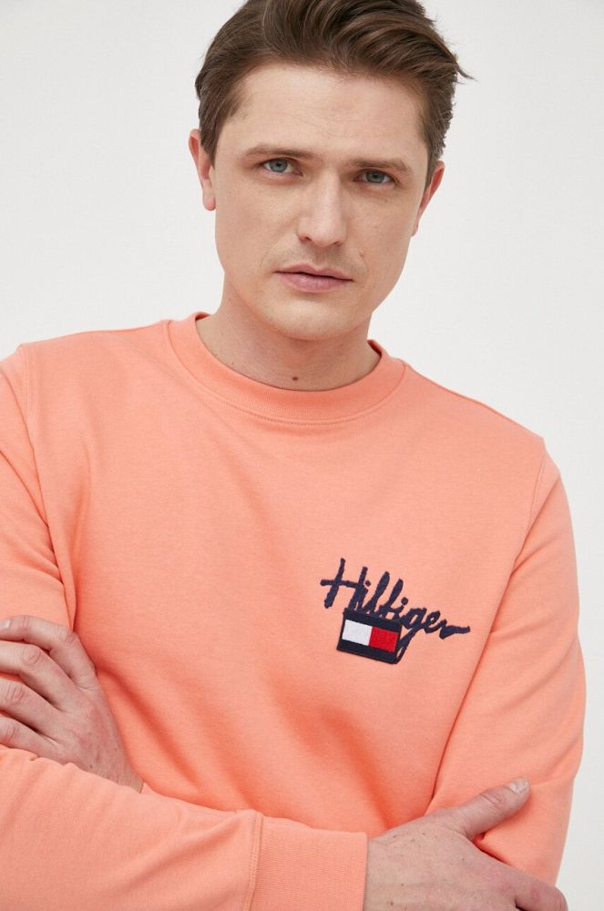 Бавовняна кофта Tommy Hilfiger чоловіча колір помаранчевий з принтом