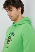 Бавовняна кофта Tommy Hilfiger чоловіча колір зелений з капюшоном з аплікацією (3061218)
