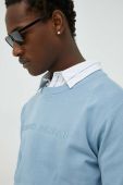 Бавовняна кофта Bruuns Bazaar Birk Crew чоловіча  з аплікацією колір блакитний