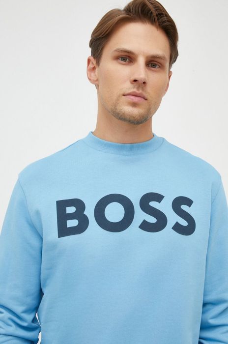 Бавовняна кофта BOSS BOSS ORANGE чоловіча  з принтом колір блакитний