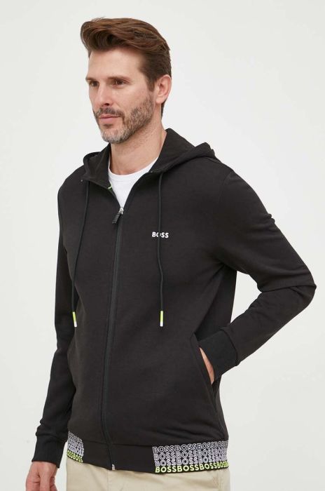 Кофта BOSS BOSS GREEN чоловіча колір чорний з капюшоном з аплікацією (3223712)