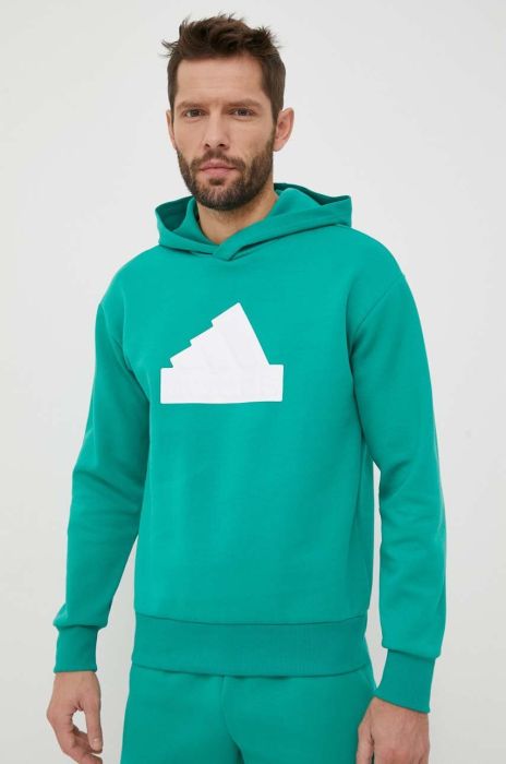 Кофта adidas чоловіча колір зелений з капюшоном з принтом (3241022)