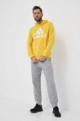 Бавовняна кофта adidas чоловіча колір жовтий з капюшоном з принтом
