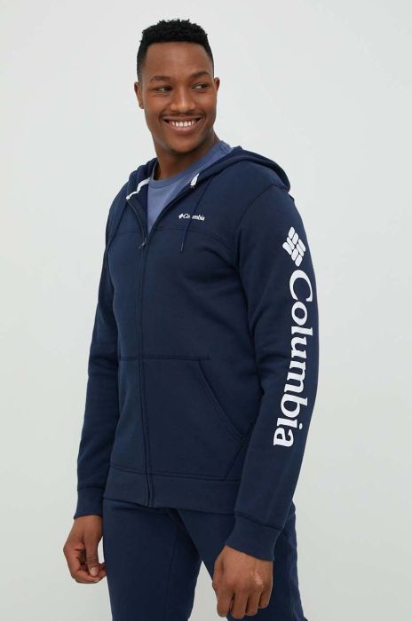 Кофта Columbia чоловіча колір синій з капюшоном з принтом