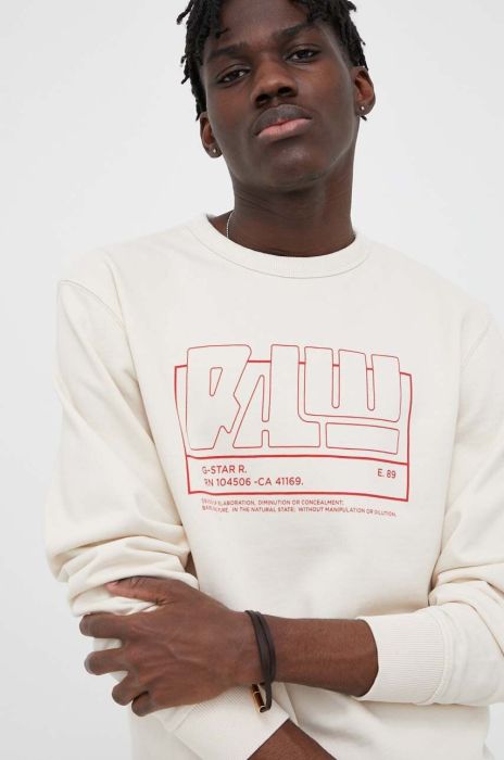 Бавовняна кофта G-Star Raw чоловіча колір бежевий з принтом (3250637)