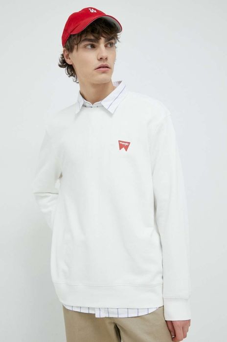 Бавовняна кофта Wrangler чоловіча колір білий з принтом