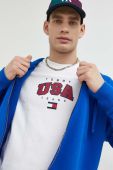 Бавовняна кофта Tommy Jeans чоловіча з капюшоном однотонна колір блакитний (2973830)