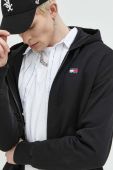 Бавовняна кофта Tommy Jeans чоловіча колір чорний з капюшоном однотонна