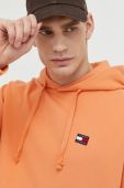 Бавовняна кофта Tommy Jeans чоловіча колір помаранчевий з капюшоном з аплікацією
