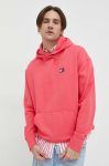 Бавовняна кофта Tommy Jeans чоловіча колір рожевий з капюшоном з аплікацією