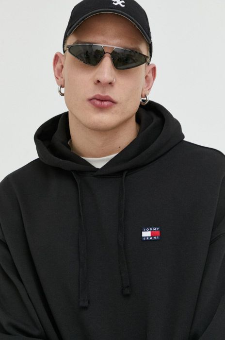 Бавовняна кофта Tommy Jeans чоловіча колір чорний з капюшоном з аплікацією (2999918)