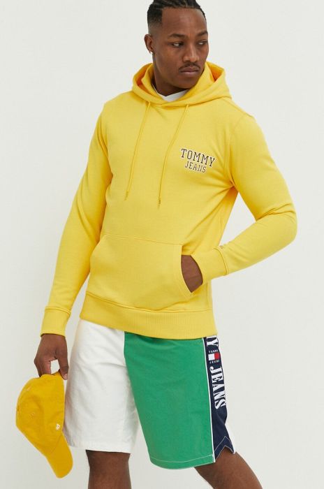 Бавовняна кофта Tommy Jeans чоловіча колір жовтий з капюшоном з принтом (2979535)