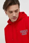 Бавовняна кофта Tommy Jeans чоловіча колір червоний з капюшоном з принтом