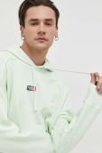 Бавовняна кофта Tommy Jeans чоловіча колір зелений з капюшоном однотонна