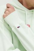 Бавовняна кофта Tommy Jeans чоловіча колір зелений з капюшоном однотонна