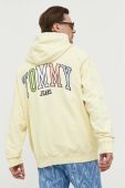 Бавовняна кофта Tommy Jeans чоловіча колір жовтий з капюшоном однотонна