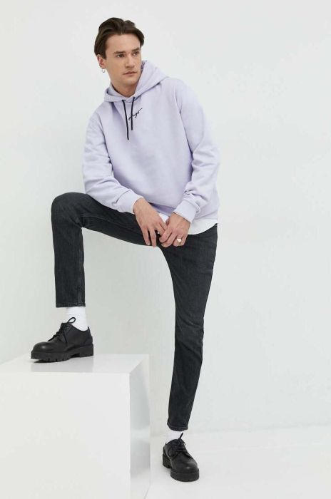 Бавовняна кофта HUGO чоловіча колір фіолетовий з аплікацією