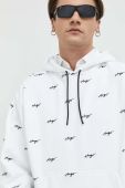Бавовняна кофта HUGO чоловіча колір білий з капюшоном візерунок