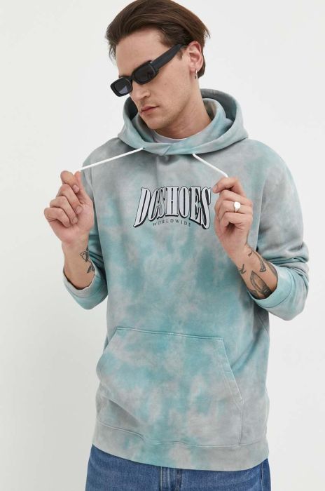 Бавовняна кофта DC чоловіча з капюшоном візерунок колір блакитний