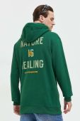 Бавовняна кофта Vans чоловіча колір зелений з капюшоном з принтом (3013221)
