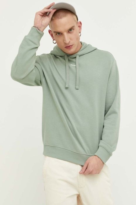 Бавовняна кофта HUGO чоловіча колір чорний з капюшоном однотонна (3306770)