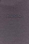 Бавовняна кофта HUGO чоловіча колір сірий з капюшоном однотонна