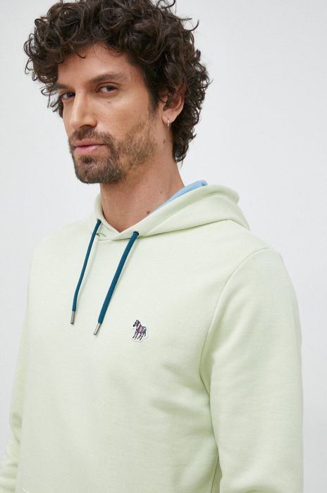 Бавовняна кофта PS Paul Smith чоловіча колір зелений з капюшоном однотонна (2995688)