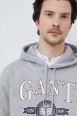 Кофта Gant чоловіча колір сірий з капюшоном з принтом