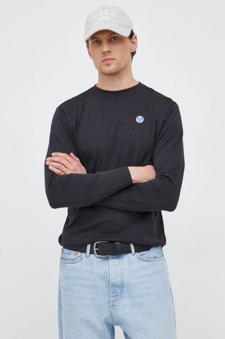 Бавовняний лонгслів North Sails колір чорний однотонний (3061259)