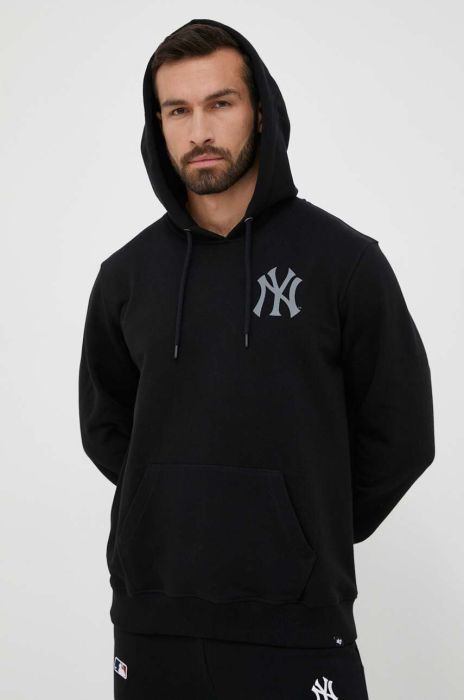 Кофта 47brand MLB New York Yankees чоловіча колір чорний з капюшоном з принтом (3283818)