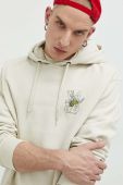 Бавовняна кофта Vans чоловіча колір бежевий з капюшоном з принтом (3077297)