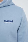 Бавовняна кофта Hummel чоловіча з капюшоном з принтом колір блакитний