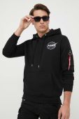 Кофта Alpha Industries x Nasa чоловіча колір чорний з капюшоном з принтом