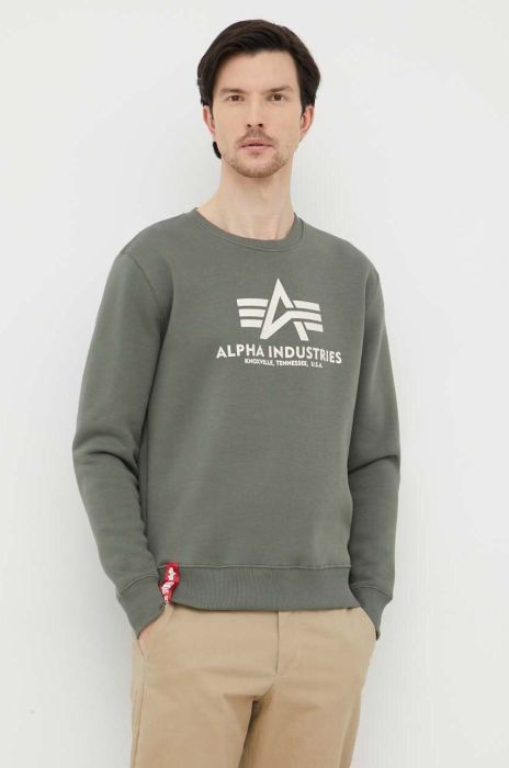 Кофта Alpha Industries чоловіча колір зелений з принтом 178302.432-VintageGre